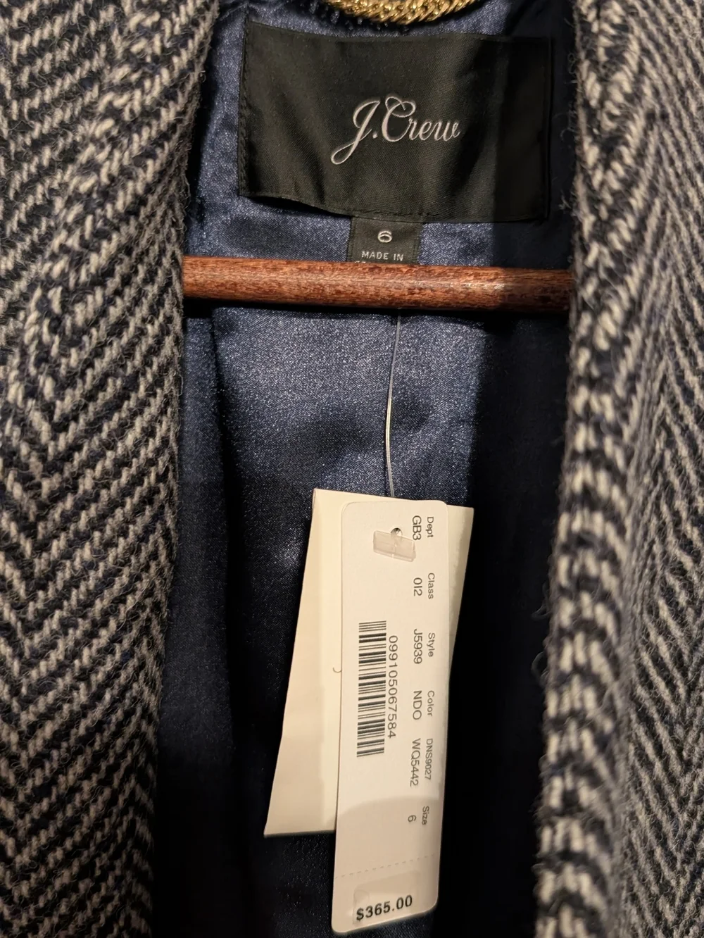 NWT J. Crew 98% Wool Herringbone Long Car Coat Navy Preppy Top Coat Tweed 6 Med - Picture 4 of 9